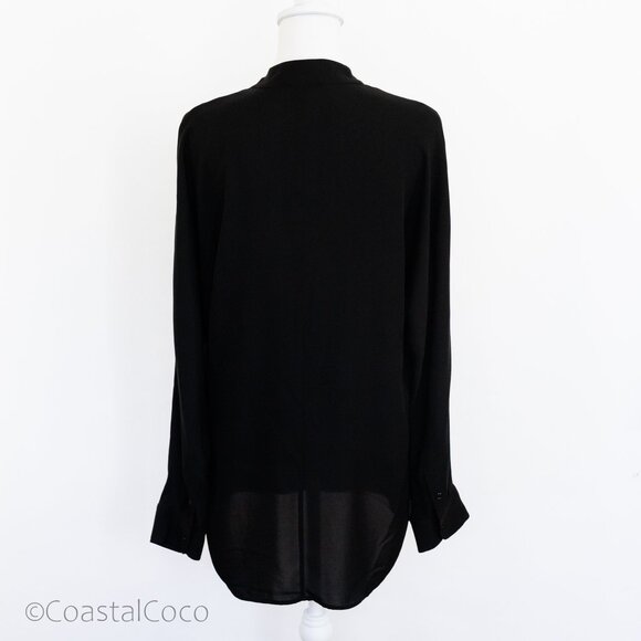 Polo Ralph Lauren M Split-Neck Top 100% Silk Black Relaxed Office Business - Picture 2 of 11